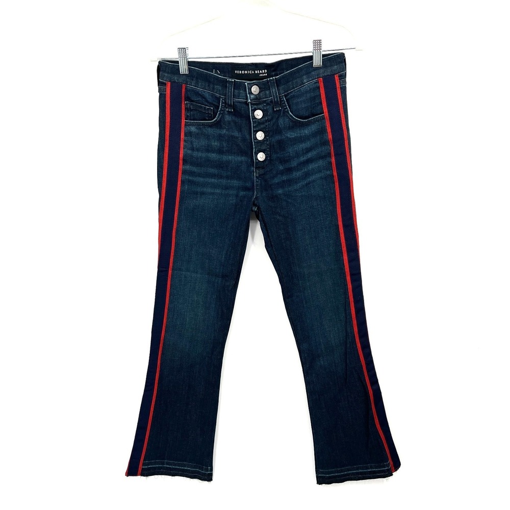 NEW Veronica Beard Carolyn 10" baby boot cut jeans red stripe dark wash ankle 26